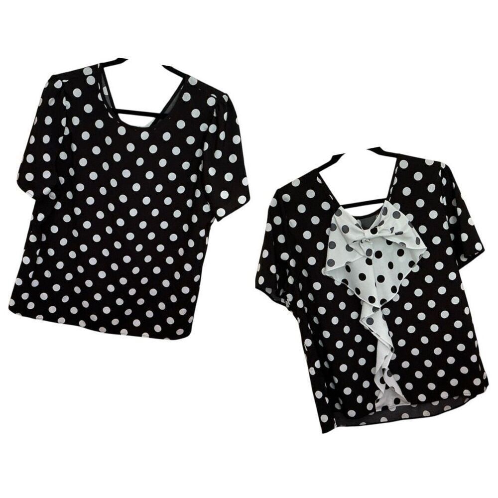 Polka Dot Bow-Back Blouse Top XL